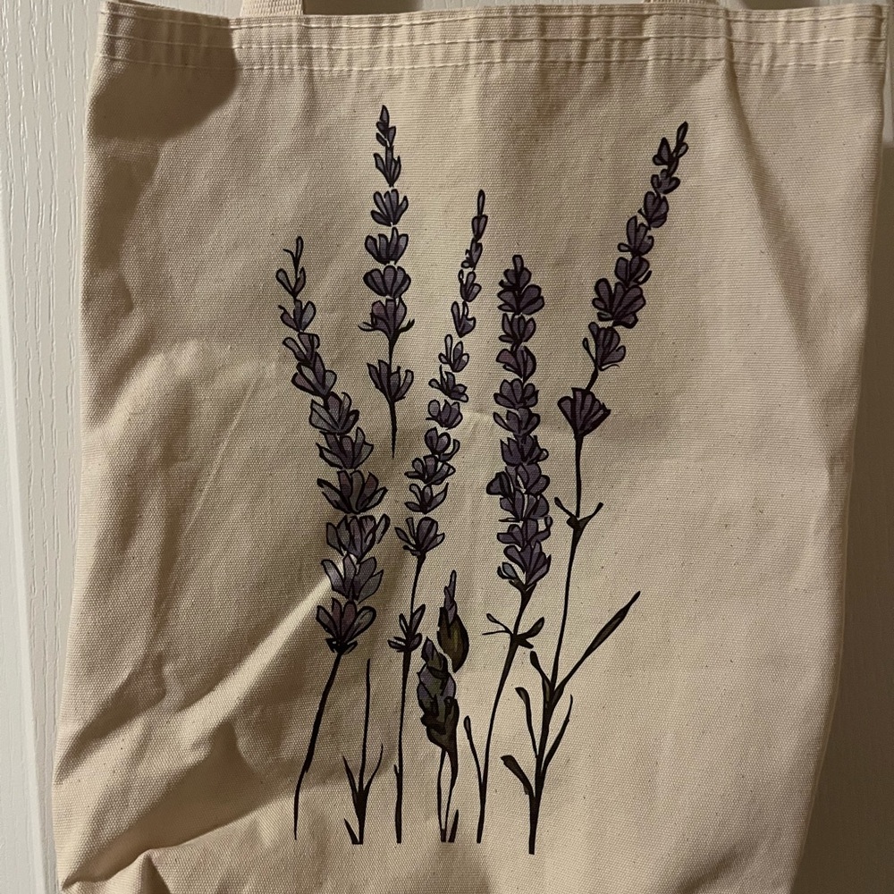 Lavender Print Canvas Tote Bag - Picture 2 of 3